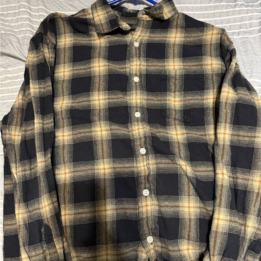 Plaid Black and Tan Men's Shirt